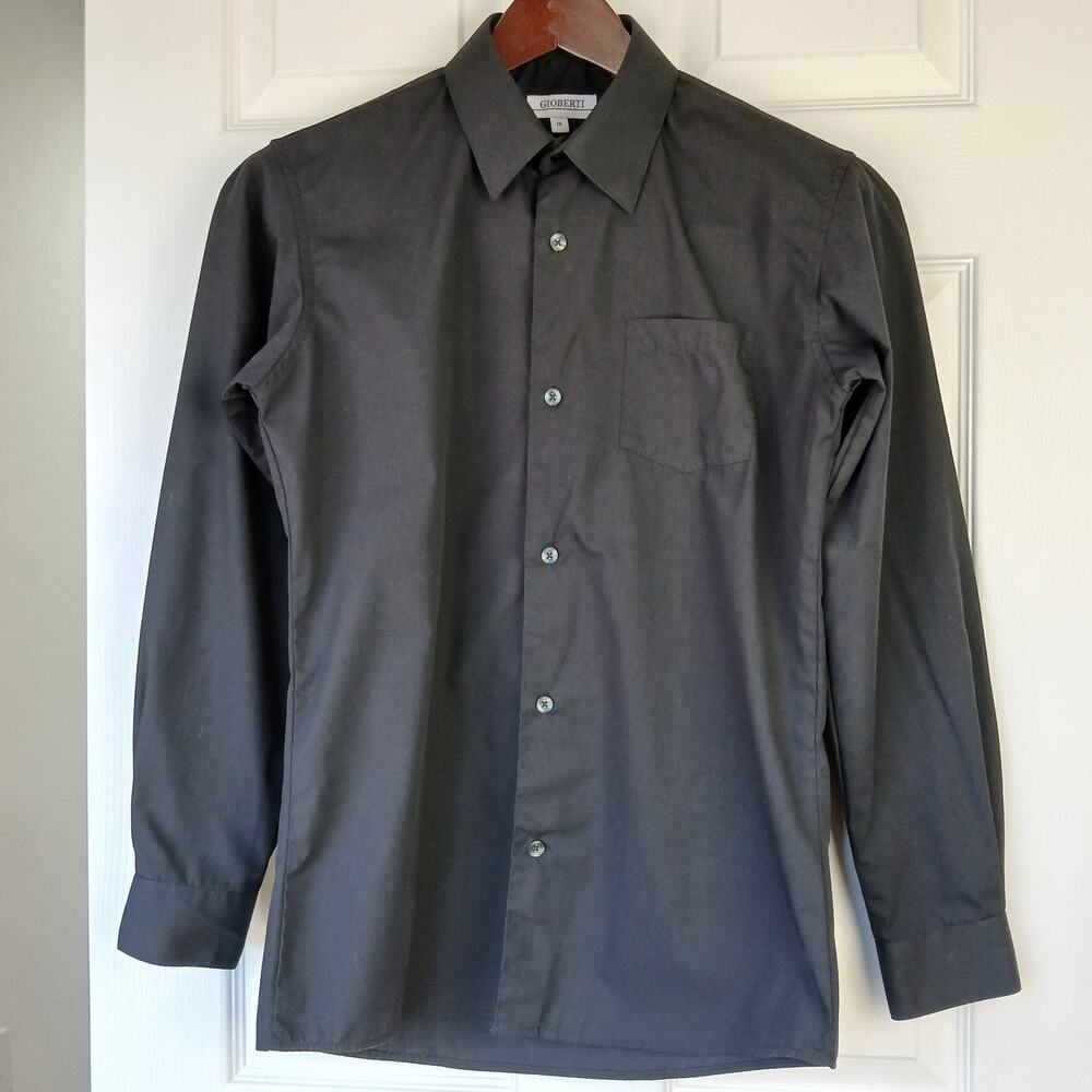 Gioberti Single Needle Tailoring Kids Black Dress Shirt sz 16 long sleeve unisex
